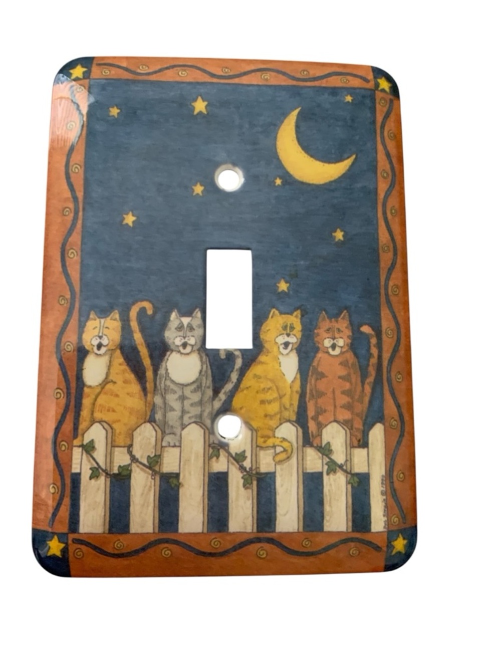 Whimsical Cat Fence Switch Plate over in Blue and Orange